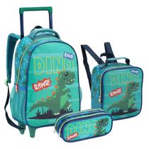 Kit Mochila De Rodinha Lancheira Estojo Escolar Infantil Menino Masculina Dinossauro