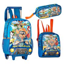 Kit mochila de rodinha lancheira estojo infantil doguinhos radicais dr23063k