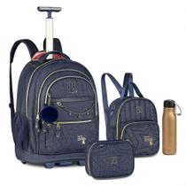 Kit Mochila De Rodinha Lancheira Estojo Jeans Rebecca Bonbon Kit Mochila De Rodinha Lancheira Estojo Jeans Rebecca Bonbon