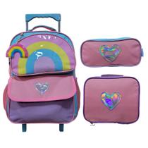 Kit mochila de rodinha lancheira estojo rainbow yins ys42178