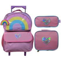 Kit mochila de rodinha lancheira estojo rainbow yins ys42178