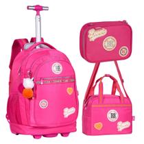 Kit Mochila de Rodinha Lancheira Estojo Rebecca Bonbon RB24001-02-03 Rosa