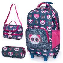 Kit Mochila de rodinha + Lancheira + Estojo Spector de Panda