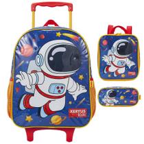 Kit Mochila de Rodinha Lancheira Estojo Xeryus Astronauta