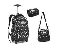 Kit Mochila de Rodinha Lancheira Térmica Estojo Escolar Corações Diversas Cores Meninas