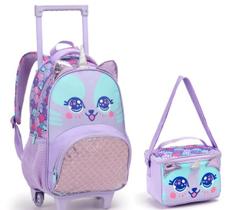 Kit Mochila de Rodinha + Lancheira Térmica Zoop - Gata Roxa