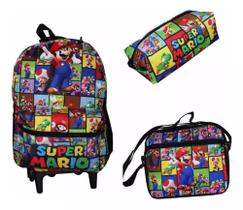 Kit Mochila de rodinha mario,divertidamente escolar Grande Kit Mochila de rodinha mario,divertidamente escolar Grande