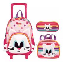 kit Mochila De Rodinha Média Sestini Kids X Cat 2 + Lancheira + Estojo