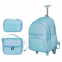 Kit Mochila de Rodinha Menina Estojo Lancheira Grande Glitter