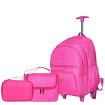 Kit Mochila de Rodinha Menina Estojo Lancheira Grande Glitter