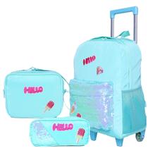 Kit Mochila de Rodinha Menina Estojo Lancheira Paetês Brilho Impermeável Kit Mochila de Rodinha Menina Estojo Lancheira Paetês Brilho Impermeável
