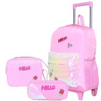 Kit Mochila de Rodinha Menina Estojo Lancheira Paetês Brilho Impermeável Kit Mochila de Rodinha Menina Estojo Lancheira Paetês Brilho Impermeável