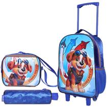 Kit Mochila de Rodinha Menino Estojo Lancheira Dog Air Force