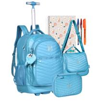 Kit Mochila de Rodinha Metalizada Rebecca Bonbon RB Lancheira Estojo E Caderno