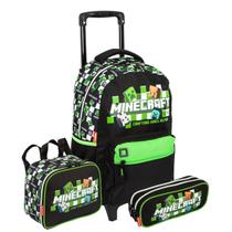 Kit Mochila de Rodinha Minecraft Game Com Lancheira E Estojo