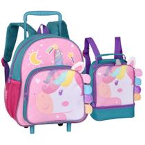 Kit Mochila De Rodinha Pequena Creche Escola E Lancheira Térmica Menina Unicórnio Verde Kit Mochila De Rodinha Pequena Creche Escola E Lancheira Térmica Menina Unicórnio Verde