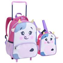 Kit Mochila De Rodinha Pequena E Lancheira Térmica Infantil Creche Escola 0 a 4 Anos Vaquinha Kit Mochila De Rodinha Pequena E Lancheira Térmica Infantil Creche Escola 0 a 4 Anos Vaquinha