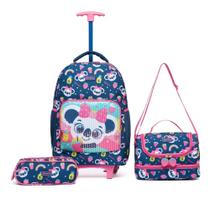 Kit Mochila de Rodinha Resistente Lancheira e Estojo Spector Menina
