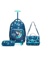 Kit Mochila de Rodinha Resistente Tubarão Estojo Lancheira