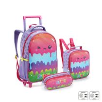 Kit Mochila de rodinha Seanite slime/arco-iris/docinho