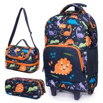Kit Mochila de Rodinha Spector Dinossauro Menino Com Lancheira e Estojo Reforçada