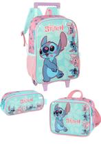 Kit Mochila de Rodinha Stitch + Estojo Duplo + Lancheira - Luxcel