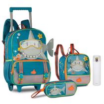 Kit Mochila De Rodinha Tubarão Lancheira Térmica Estojo Infantil Kit Mochila De Rodinha Tubarão Lancheira Térmica Estojo Infantil