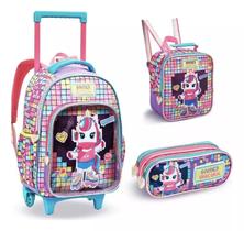 Kit Mochila De Rodinha Unicornio Arcoires 46cm 3 Peças