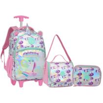Kit Mochila De Rodinha Unicórnio Holográficos Com Lancheira Térmica Estojo Organizador Kit Mochila De Rodinha Unicórnio Holográficos Com Lancheira Térmica Estojo Organizador