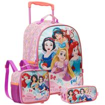 Kit Mochila de Rodinhas 16" Princesas com Lancheira e Estojo