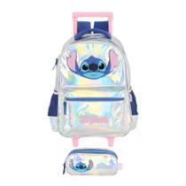 Kit Mochila De Rodinhas 2 em 1 Estojo Disney Stitch Metálico