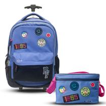 Kit Mochila de Rodinhas 2 em 1 Lancheira Patches Paul Frank Kit Mochila de Rodinhas 2 em 1 Lancheira Patches Paul Frank