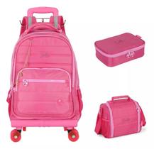 Kit Mochila de Rodinhas 360 + Lancheira + Estojo - Barbie Fashion Pink