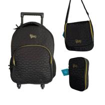 Kit Mochila de Rodinhas 4 rodas PRETO Lancheira e Estojo BOX 360º 17" YS29420 YINS