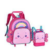 Kit Mochila De Rodinhas Abelha ou Borboleta Com Lancheira Térmica Escolar Infantil Ideal Para Creche E Passeios Clio