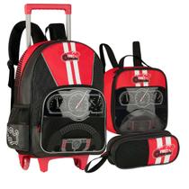 Kit Mochila De Rodinhas C/ Lancheira Térmica E Estojo Fast Machine Carros Escolar Infantil Completa Para Crianças - Clio
