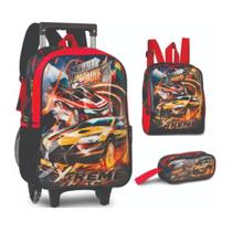 Kit Mochila De Rodinhas Com Alças Carros Fast Machine