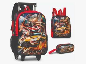Kit Mochila De Rodinhas Com Alças Carros Fast Machine ref: FM3492K