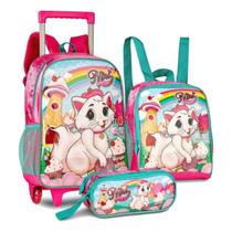 Kit Mochila De Rodinhas Com Alças Gatinha Nini Rosa- Clio