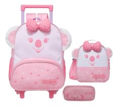 Kit Mochila de Rodinhas Com Alças Lancheira e Estojo Lilica Little