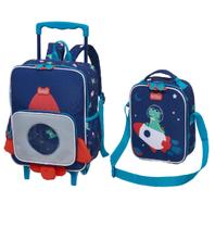 Kit Mochila de Rodinhas Com Alças + Lancheira Térmica Dino Nauta Kouii Kit Mochila de Rodinhas Com Alças + Lancheira Térmica Dino Nauta Kouii