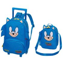 Kit Mochila de Rodinhas Com Alças Lancheira Térmica Sonic Tiny Pacific