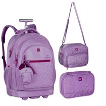 Kit Mochila De Rodinhas Com Chaveiro Da Alice Palucci Com Lancheira Térmica e Estojo Box Pra 36 Pens Escolar Juvenil Clio