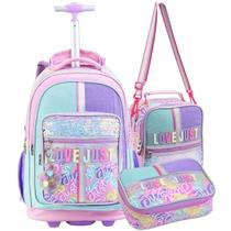 Kit Mochila de Rodinhas com Estojo Box Grande e Lancheira Térmica Material Escolar Reforçado para Meninas Estilosas Criança Infantil Kit Mochila de Rodinhas com Estojo Box Grande e Lancheira Térmica Material Escolar Reforçado para Meninas Estilosas Criança Infantil