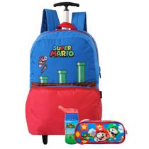 Kit Mochila De Rodinhas Com Garrafa 500Ml E Estojo Escolar