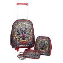 Kit Mochila de Rodinhas Com Lancheira e Estojo Dark Spider