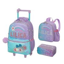 Kit Mochila de rodinhas com Lancheira e estojo Lilica Make a Wish