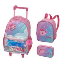 Kit Mochila de Rodinhas com Lancheira e Estojo Lilica Super Star