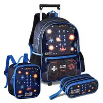Kit Mochila de Rodinhas com Lancheira e Estojo Start Game Com Luzes Carrinho Rodas Clio Style Kit Mochila de Rodinhas com Lancheira e Estojo Start Game Com Luzes Carrinho Rodas Clio Style