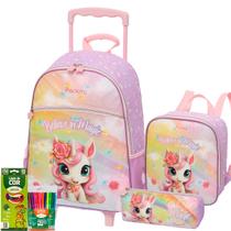 Kit Mochila de Rodinhas com Lancheira Estojo Panda Original